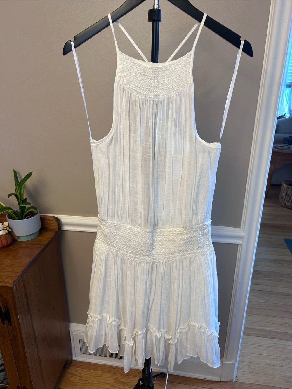 DO+BE White Smocked Halter Mini Dress